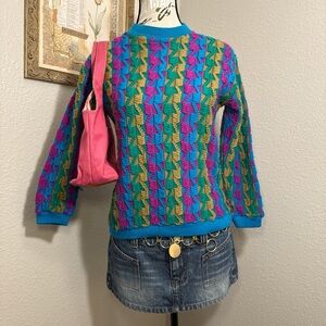 Vintage Colorblock Chunky Knit Sweater Women’s Size Small
